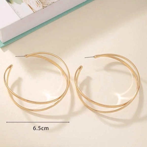 Gold Hoop Earrings 6.5cm NEVER WORN - Picture 2 of 2